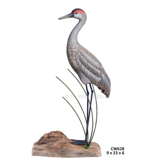 Sandhill Crane Standing Wooden Sculpture