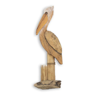 Pelican on Piling Found Objects Facing Left C479