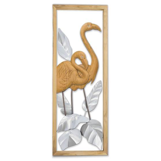 Flamingo Pair Teak in Frame MM014