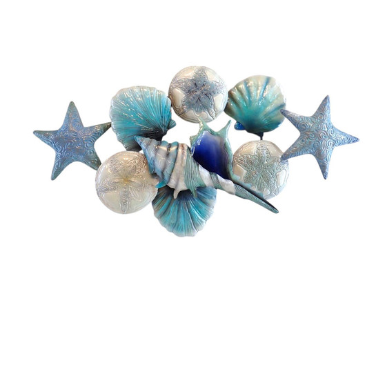 Capiz Shell Group Blue Metal Wall Art P030