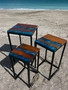 Nesting Tables Set of 3 Blue Shell Resin