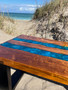 Coffee Table Teak Wood and Blue Shell in Resin CTF-01-BSR
