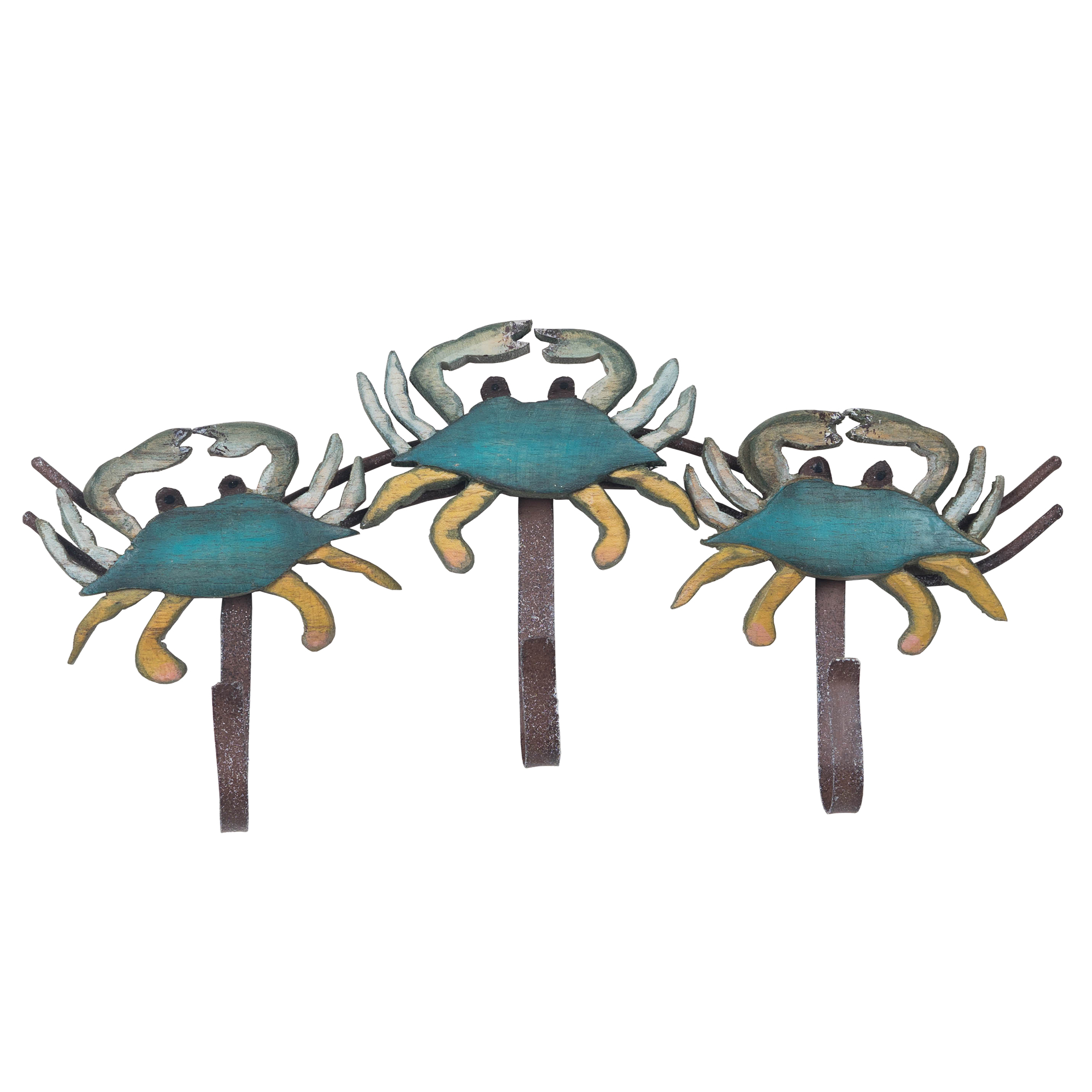 Hand Carved Wooden Blue Crab Triple Hooks CW072