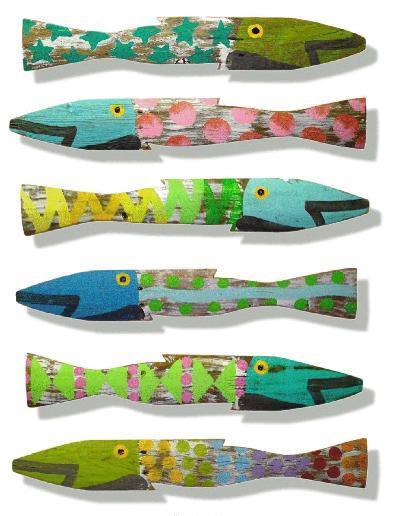 fence decoration fish lures Distinctive Designs Wooden Lure Wall Hooks, Set of 4, Green, Brown, 7H x 2W and 0.5 inches deep Fence Fish - Coastal Colors,