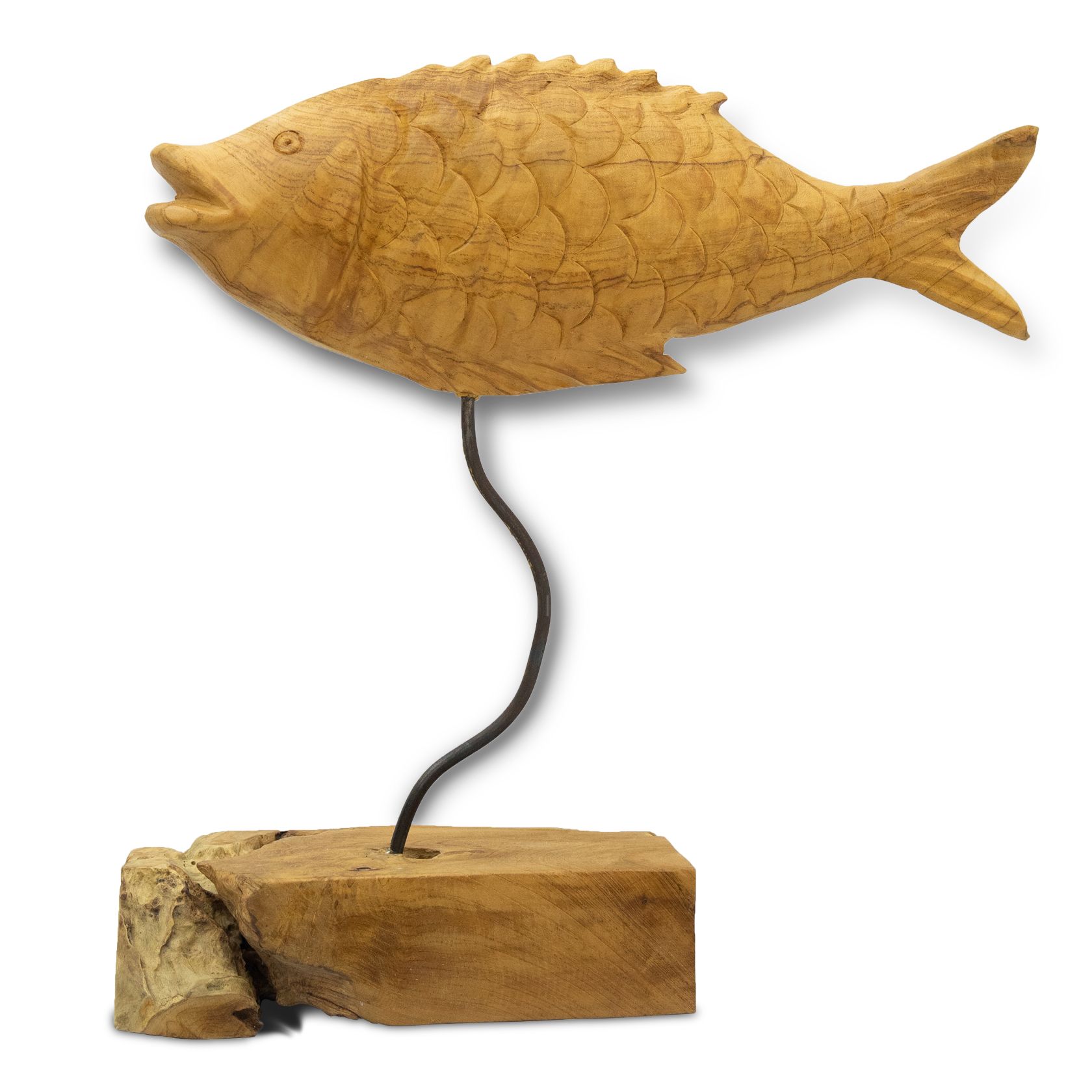 Contemporary Elegant Carved Wooden Fish Float-Mounted on a Marble