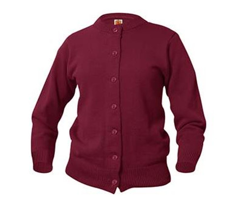 A+ Female Cardigan Crew Neck Sweater 6000 WINE ***No Logo***