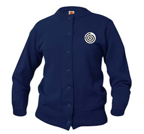A+ Female Cardigan Crew Neck Sweater 6000 Navy  with LOGO