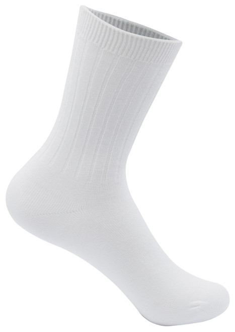 White Crew Sock 
Seamless toe unisex rib crew sock is moisture-wicking, fade-resistant, and helps prevent blisters. The 80% Rayon from Bamboo, 10% Polyester, 5% Nylon, and 5% Spandex blend provides the ultimate softness, comfort & stretch. 