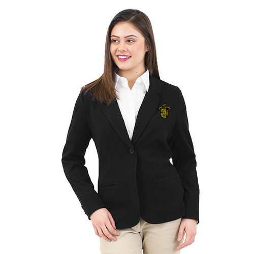 68/30/2% polyester/rayon/spandex Women’s Unlined Blazer features a notched collar, front besom pockets and a straight hemmed back, machine washable