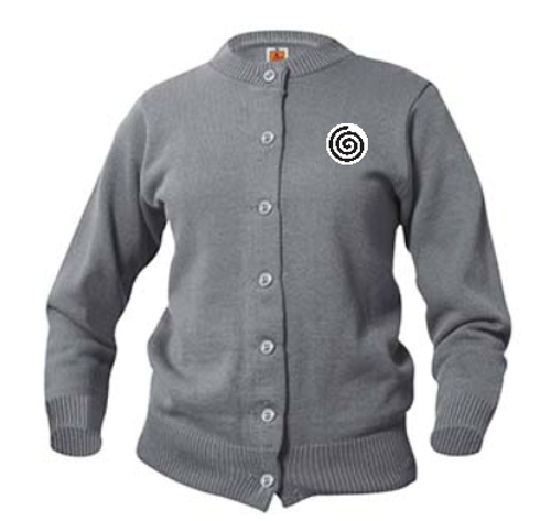 A+ Female Cardigan Crew Neck Sweater 6000 GREY with LOGO