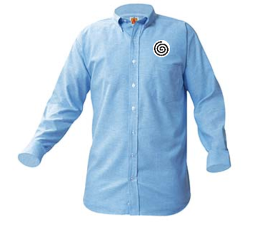 A+ Unisex Blue Oxford Short Sleeve with Logo