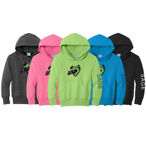 Sage Core Fleece Pullover Hoodie with  Screen Printed Dragon Logo