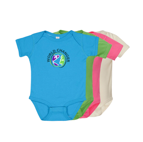 Sage Infant Baby Rib Bodysuit with  Screen Printed World Changer Logo