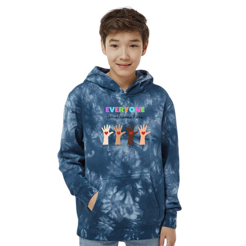 Everyone Is Welcome Midweight Tie-Dye Hoodie with Screen Printed Logo