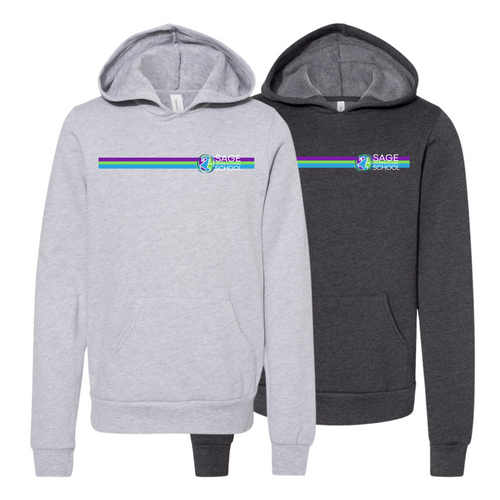 Sage Sponge Fleece Hoodie with Screen Printed Stripe Logo