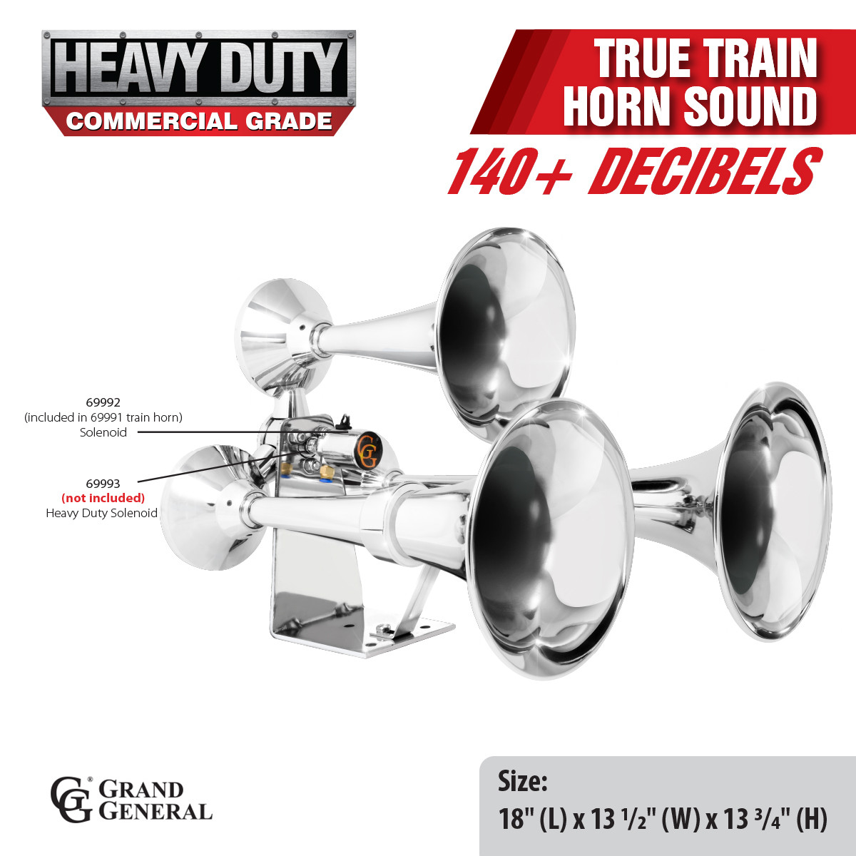 69991 Deluxe Heavy Duty Train Horn - Grand General Accessories LLC