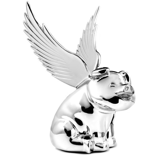 48202 Chrome Smiling Pig with Windrider Wings Hood Ornament