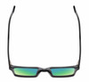 Top View of Reptile Leatherback Unisex Polarized Sunglasses in Black Crystal Blue 52mm 4 Opt with Custom Cut Green Mirror Lenses