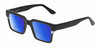 Profile View of Reptile Leatherback Designer Polarized Reading Sunglasses with Custom Cut Powered Blue Mirror Lenses in Gloss Black Crystal Blue Unisex Rectangular Full Rim Acetate 52 mm