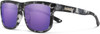 Profile View of Suncloud Quiver Polarized Square Classic Retro Sunglasses Unisex Acetate 58 mm in Matte Ice Tortoise & Purple Mirror