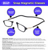 Snap Magnetic C3 Unisex Oval Designer Reading Glasses in Grey Crystal Silver 52mm