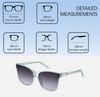 Dimensions and Measurements Illustration of QUAY After Party Women Square Polarized Sunglasses Clear Aqua Blue 66mm 10 OPTIONS