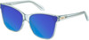 Profile View of QUAY Australia After Party Designer Polarized Sunglasses with Custom Cut Blue Mirror Lenses in Clear Aqua Blue Ladies Square Full Rim Acetate 66 mm