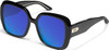 Profile View of QUAY Australia Full Glam Designer Polarized Reading Sunglasses with Custom Cut Powered Blue Mirror Lenses in Gloss Black Ladies Square Full Rim Acetate 56 mm