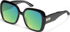 Profile View of QUAY Australia Full Glam Designer Polarized Reading Sunglasses with Custom Cut Powered Green Mirror Lenses in Gloss Black Ladies Square Full Rim Acetate 56 mm