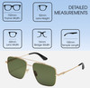 Dimensions and Measurements Illustration of QUAY Australia Level Out Square Full Rim Designer Sunglasses in Gold/Green 60 mm