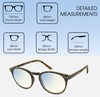 Dimensions and Measurements Illustration of Prive Revaux Maestro Designer Reading Eye Glasses with Custom Cut Powered Lenses in Champagne Tortoise Havana Gold Unisex Round Full Rim Acetate 48 mm