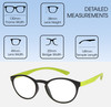 Dimensions and Measurements Illustration of Prive Revaux Plato Designer Bi-Focal Prescription Rx Eyeglasses in Dark Chocolate Lime Green Unisex Round Full Rim Acetate 49 mm