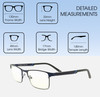 Dimensions and Measurements Illustration of Prive Revaux Spinoza Designer Progressive Lens Blue Light Blocking Eyeglasses in Midnight Blue Unisex Rectangular Full Rim Metal 49 mm