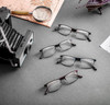 Top Laying View of Prive Revaux Spinoza Designer Progressive Lens Blue Light Blocking Eyeglasses in Midnight Blue Unisex Rectangular Full Rim Metal 49 mm