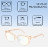 Dimensions and Measurements Illustration of Prive Revaux Veronica Women's Cat Eye Reading Glasses in Cantaloupe Crystal 53mm