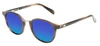 Profile View of OTIS A Day Late Designer Polarized Sunglasses with Custom Cut Blue Mirror Lenses in Eco Hornwood Unisex Round Full Rim Acetate 50 mm
