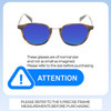 Size Awareness Illustration of OTIS A Day Late Designer Polarized Sunglasses with Custom Cut Blue Mirror Lenses in Eco Hornwood Unisex Round Full Rim Acetate 50 mm