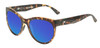 Profile View of OTIS Aerial Designer Polarized Sunglasses with Custom Cut Blue Mirror Lenses in Matte Honey Tortoise Havana Ladies Cat Eye Full Rim Acetate 56 mm