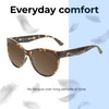 Lightweight Construction Illustration of OTIS Aerial Designer Polarized Sunglasses with Custom Cut Amber Brown Lenses in Matte Honey Tortoise Havana Ladies Cat Eye Full Rim Acetate 56 mm