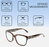Dimensions and Measurements Illustration of OTIS Odyssey Designer Progressive Lens Blue Light Blocking Eyeglasses in Ochre Havana Tortoise Ladies Cat Eye Full Rim Acetate 54 mm