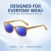 Comfort, Stylish, Everyday Confidence Illustration of Elton John Ambient Designer Polarized Reading Sunglasses with Custom Cut Powered Blue Mirror Lenses in Wood Stripe Black Fade Unisex Cat Eye Full Rim Acetate 54 mm