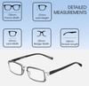 Dimensions and Measurements Illustration of Elton John Bullet Designer Reading Eye Glasses with Custom Cut Powered Lenses in Black Crystal Unisex Rectangular Full Rim Acetate 47 mm