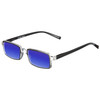 Profile View of Elton John Bullet Designer Polarized Sunglasses with Custom Cut Blue Mirror Lenses in Black Crystal Unisex Rectangular Full Rim Acetate 47 mm