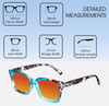 Dimensions and Measurements Illustration of Elton John Remix 1 Designer Polarized Sunglasses with Custom Cut Red Mirror Lenses in Sapphire Blue Marble Black White Unisex Round Full Rim Acetate 49 mm