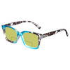 Profile View of Elton John Remix 1 Designer Polarized Reading Sunglasses with Custom Cut Powered Sun Flower Yellow Lenses in Sapphire Blue Marble Black White Unisex Round Full Rim Acetate 49 mm