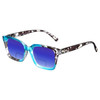 Profile View of Elton John Remix 1 Designer Polarized Reading Sunglasses with Custom Cut Powered Blue Mirror Lenses in Sapphire Blue Marble Black White Unisex Round Full Rim Acetate 49 mm