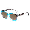 Profile View of Elton John Remix 1 Designer Polarized Reading Sunglasses with Custom Cut Powered Amber Brown Lenses in Sapphire Blue Marble Black White Unisex Round Full Rim Acetate 49 mm