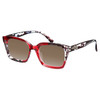 Profile View of Elton John Remix 2 Designer Polarized Sunglasses with Custom Cut Amber Brown Lenses in Ruby Red Marble Black White Unisex Round Full Rim Acetate 49 mm