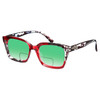Profile View of Elton John Remix 2 Designer Polarized Reading Sunglasses with Custom Cut Powered Green Mirror Lenses in Ruby Red Marble Black White Unisex Round Full Rim Acetate 49 mm