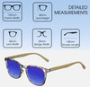 Dimensions and Measurements Illustration of Elton John Single 1 Designer Polarized Reading Sunglasses with Custom Cut Powered Blue Mirror Lenses in Multi Color Crystal Brown Blue Unisex Square Full Rim Acetate 45 mm